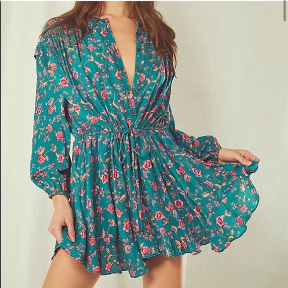 Free People Dresses | Nwt Free People Flower Fields Mini Dress Emerald | Color: Blue/Green | Size: M | Madamelizaking's Closet